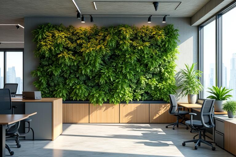 Oficina moderna con sistema modular de jardín vertical